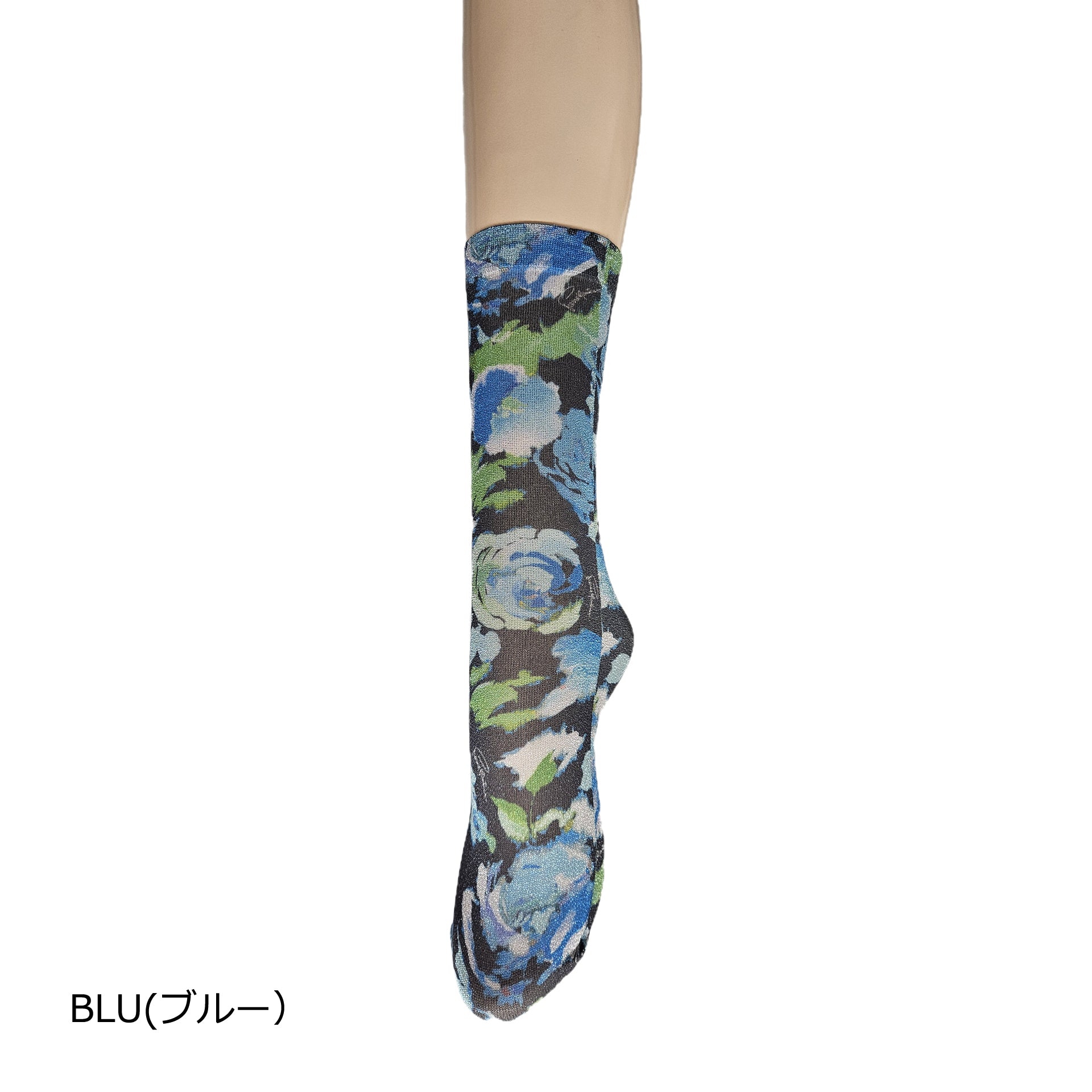 ウォーターペインティングフラワーラメプリントソックス