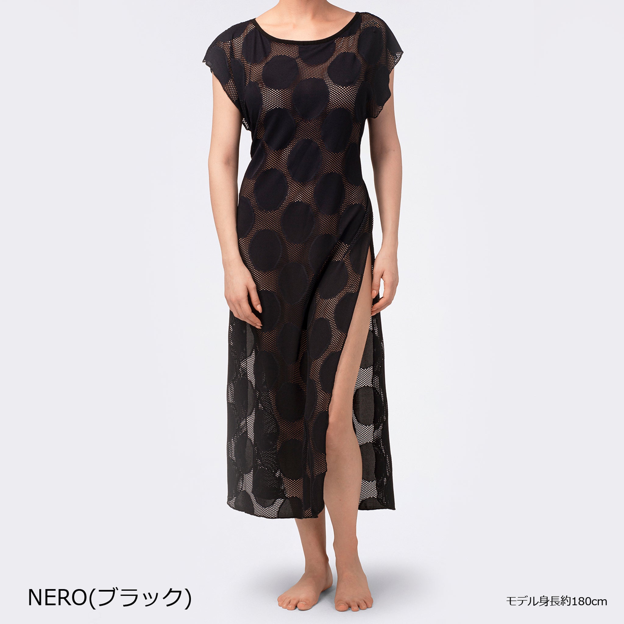 【クローシェ】透け感のあるクローシェ風ドットロングチュニック