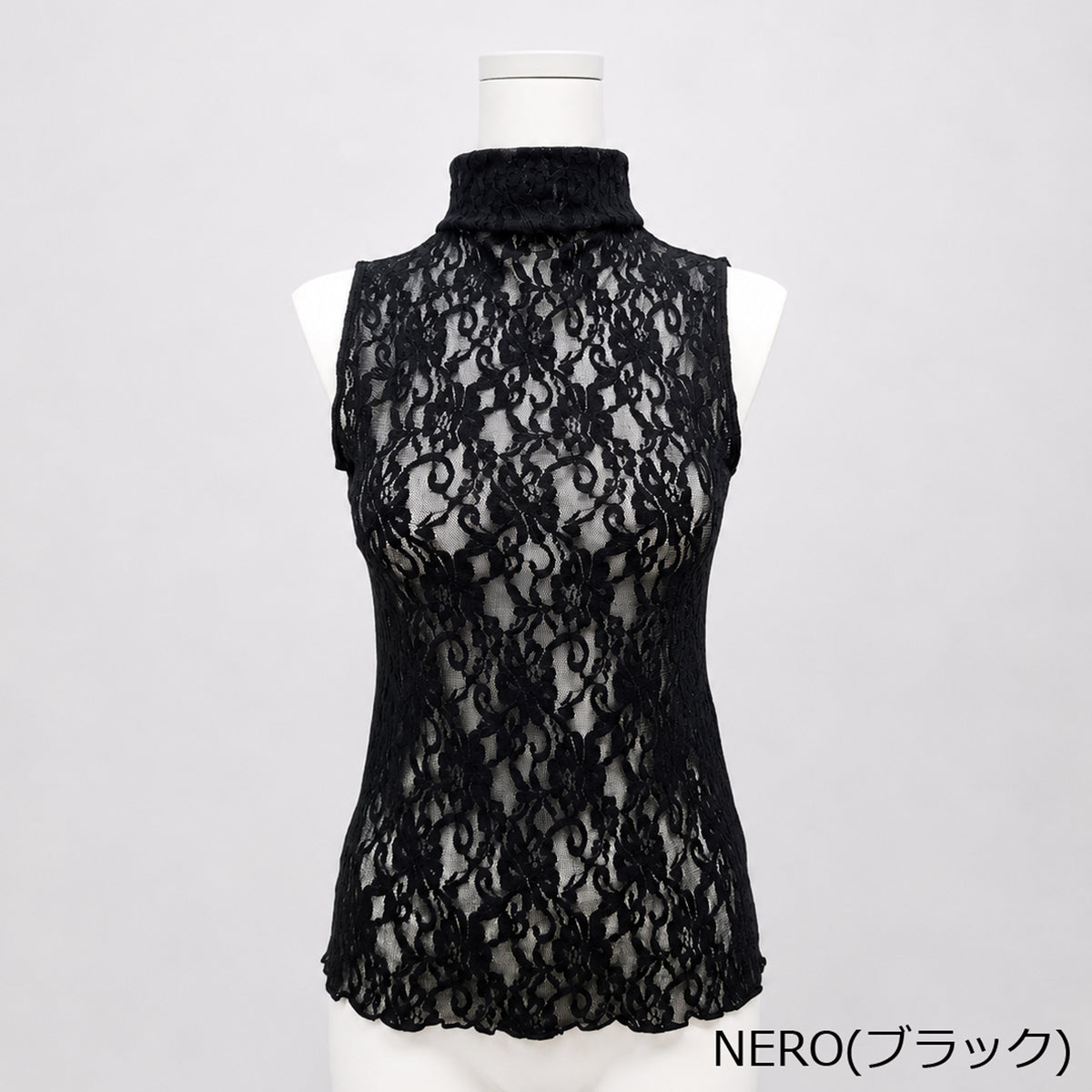 【エステル】フローラルレースハイネックノースリーブ