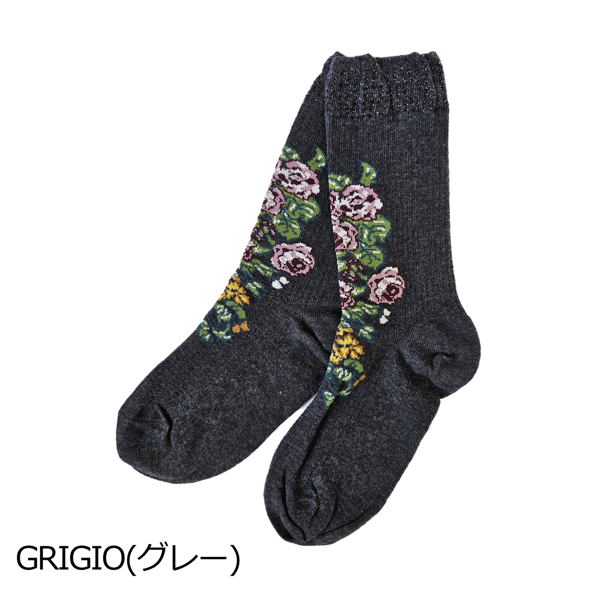 【ナンダ】フラワーモチーフワッフル編みコットンソックス