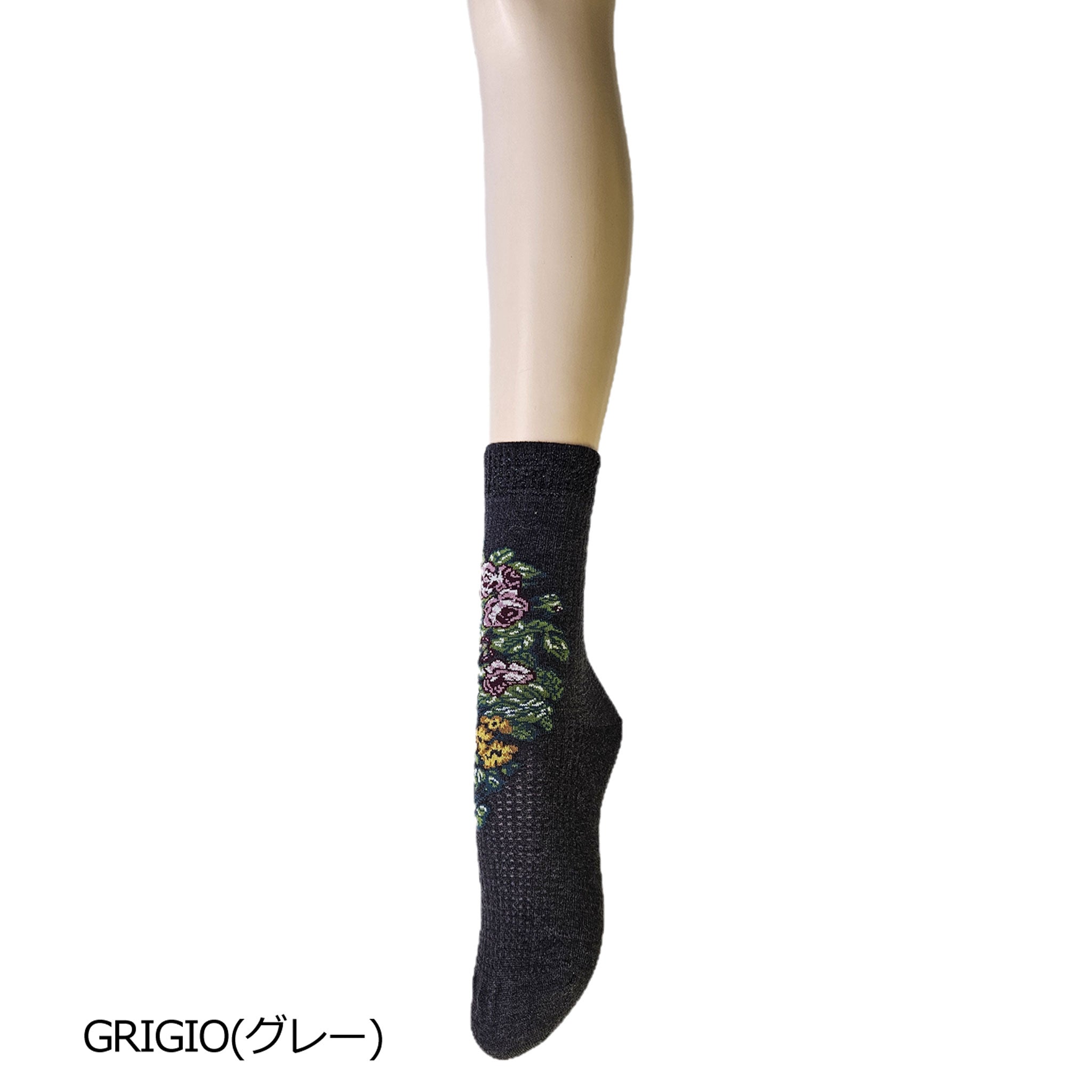 【ナンダ】フラワーモチーフワッフル編みコットンソックス