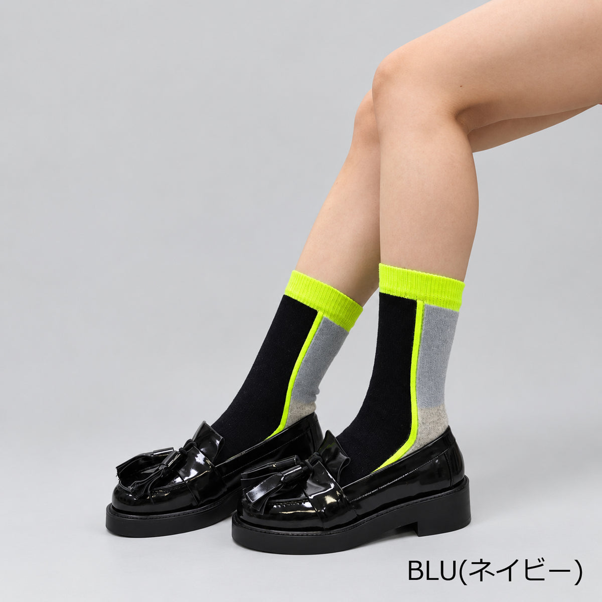 【ナルヴィ】メリノウール&カシミヤ カラーブロックミッドソックス