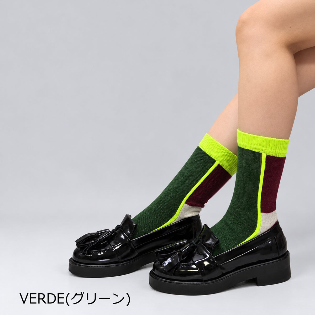 【ナルヴィ】メリノウール&カシミヤ カラーブロックミッドソックス