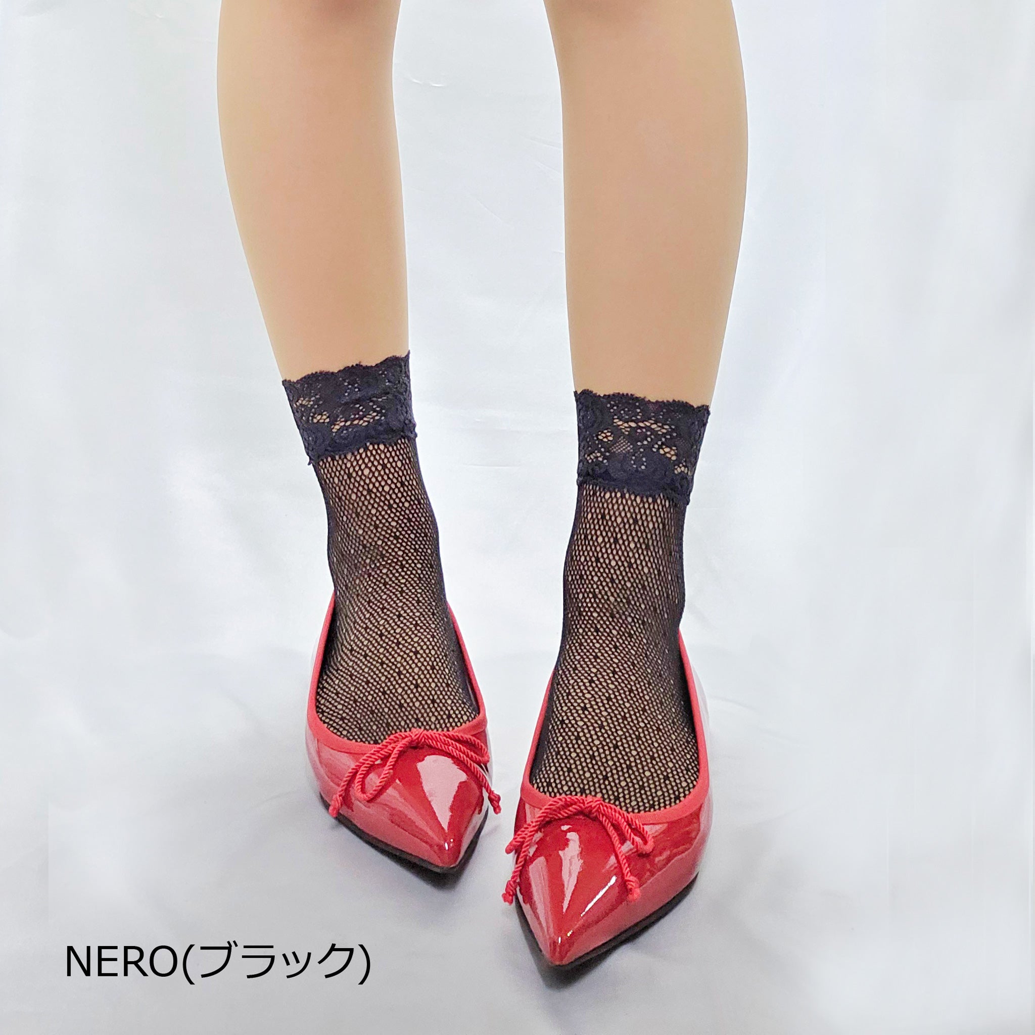 【アンブル】ドットモチーフネットソックス