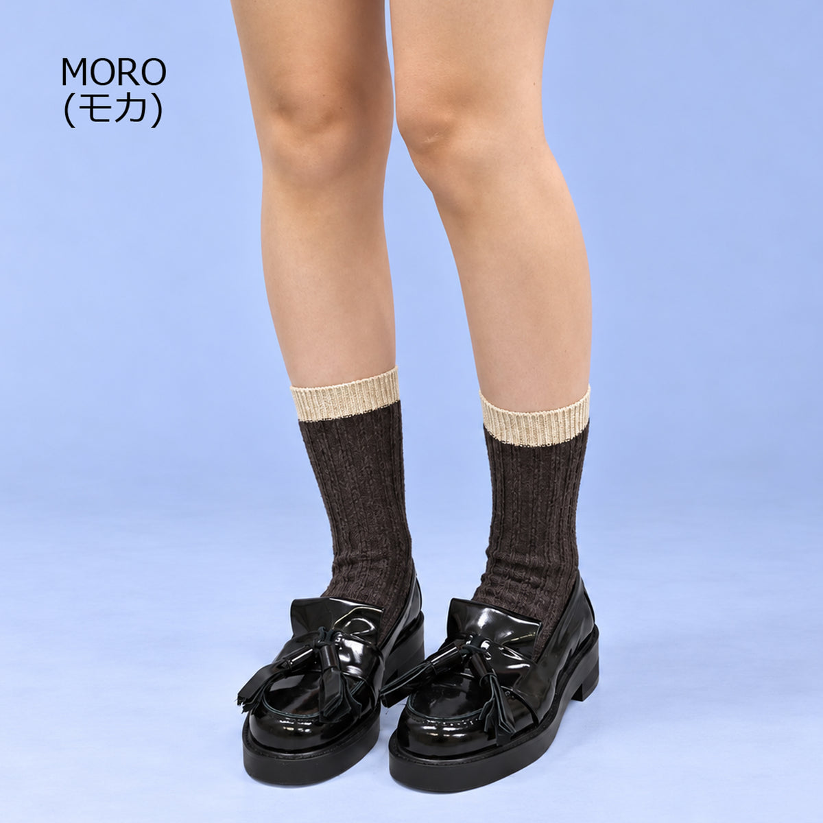 【カルメ】メリノウール＆カシミヤ リブ編みラメソックス