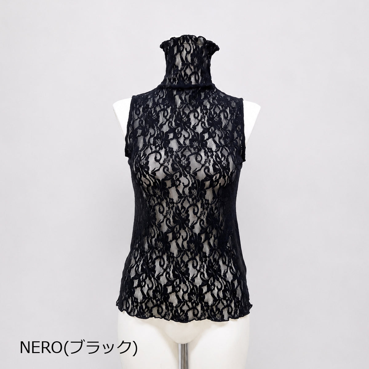 【エステル】フローラルレースハイネックノースリーブ