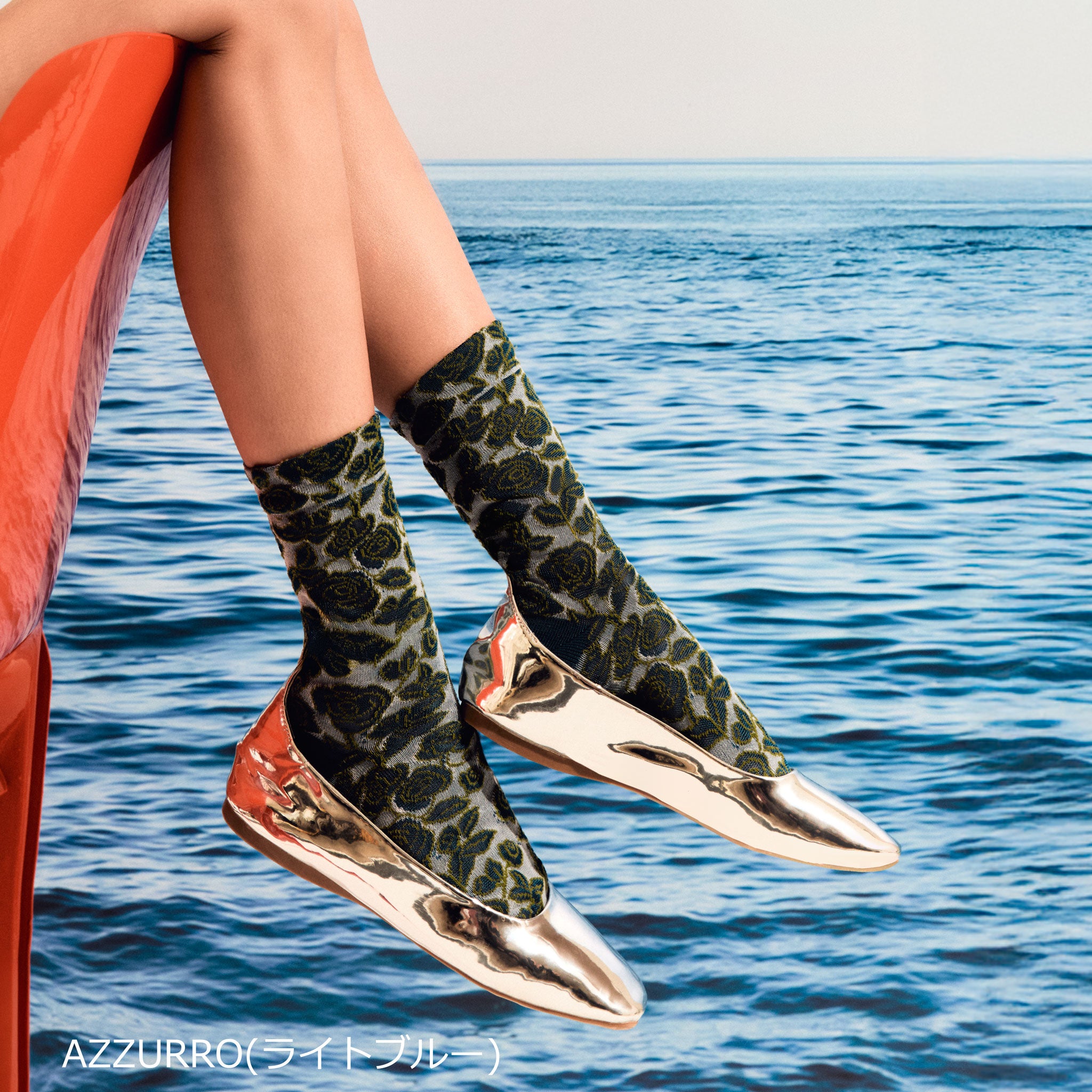 【リヨン】バラモチーフシルキータッチソックス