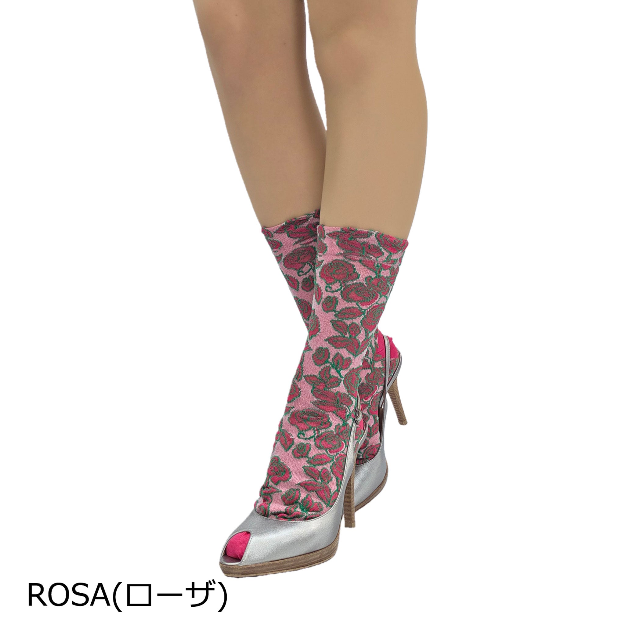 【リヨン】バラモチーフシルキータッチソックス