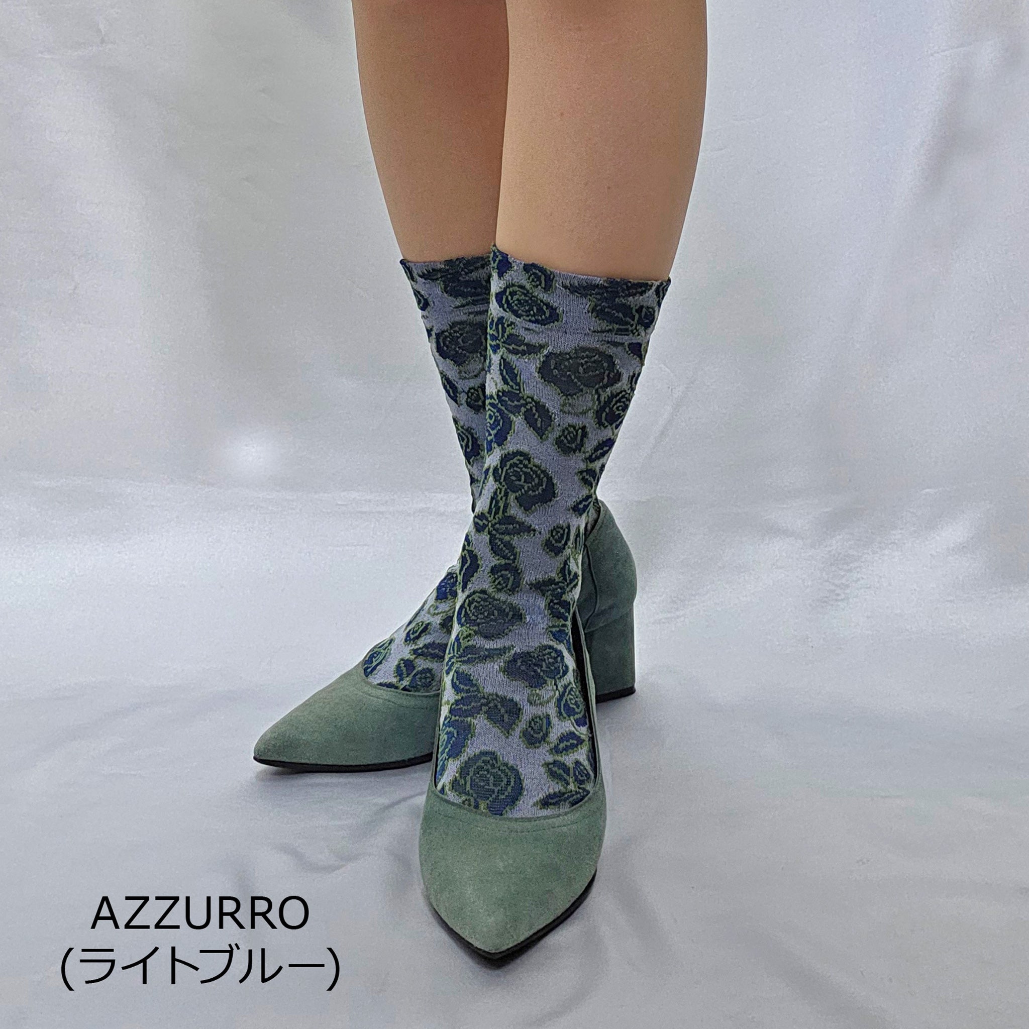 【リヨン】バラモチーフシルキータッチソックス