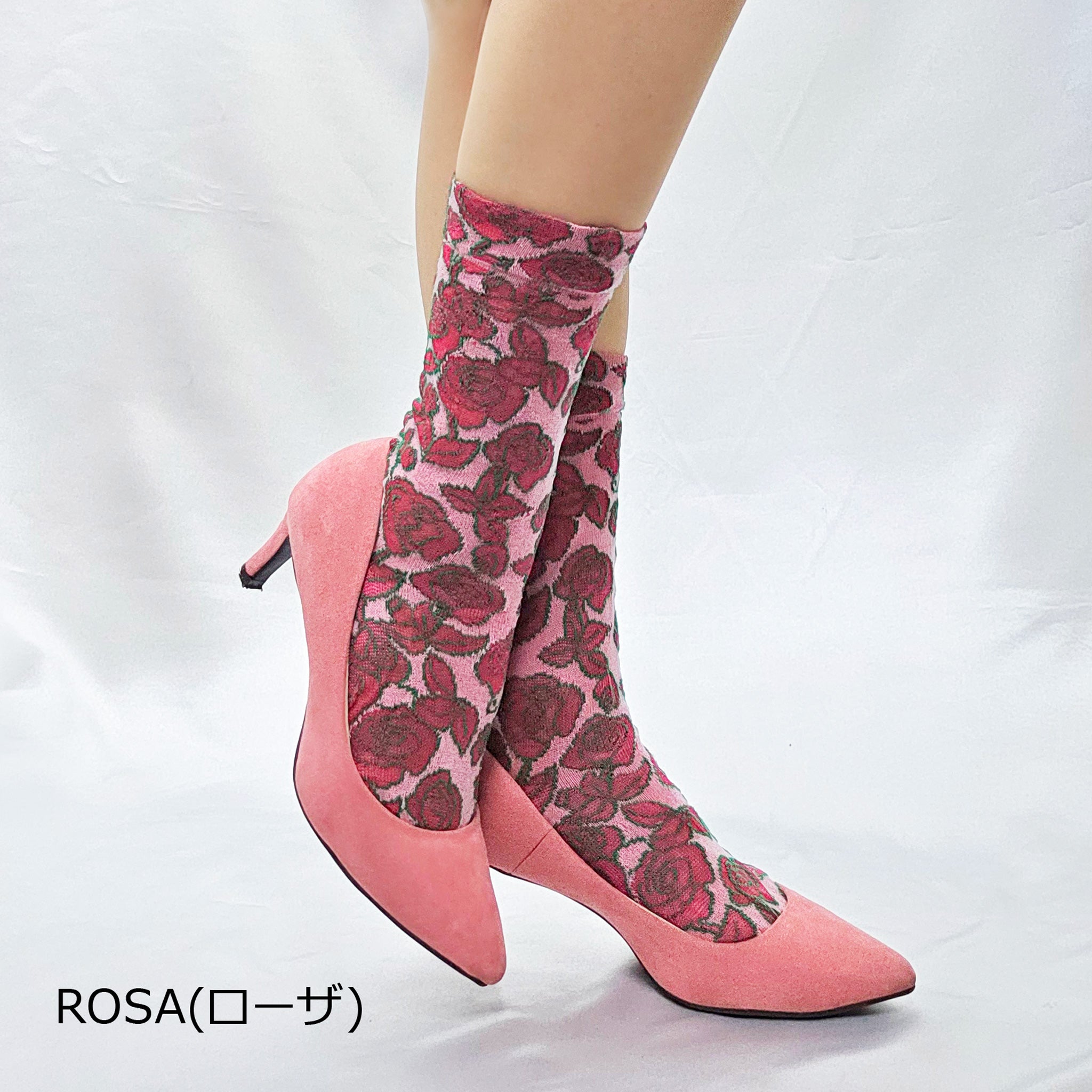 【リヨン】バラモチーフシルキータッチソックス