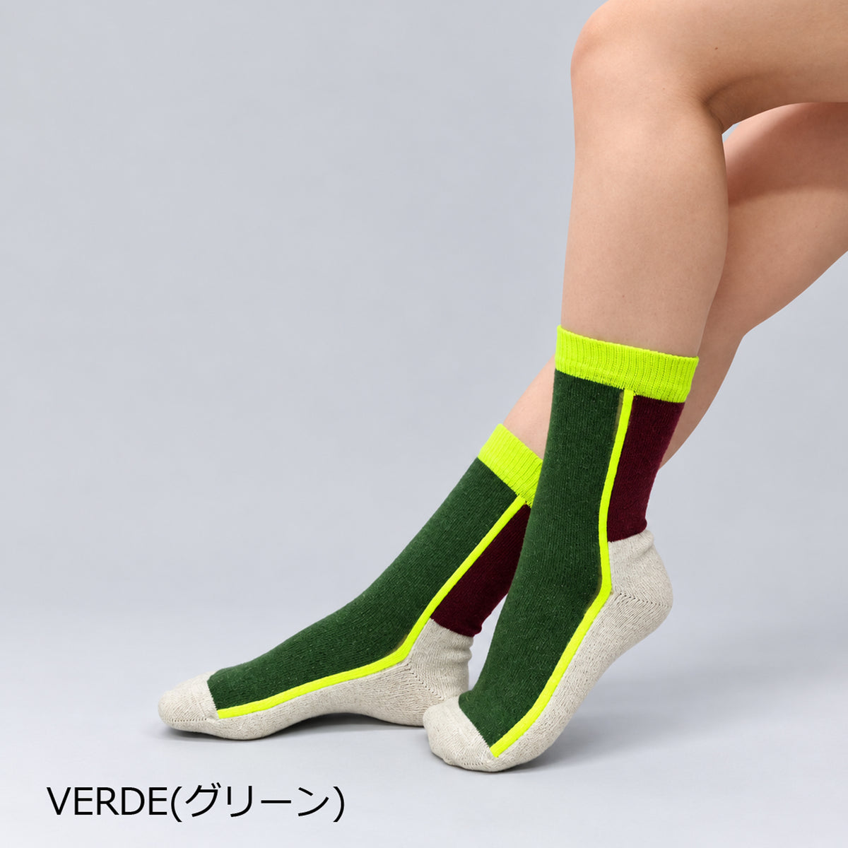 【ナルヴィ】メリノウール＆カシミヤ カラーブロックミッドソックス