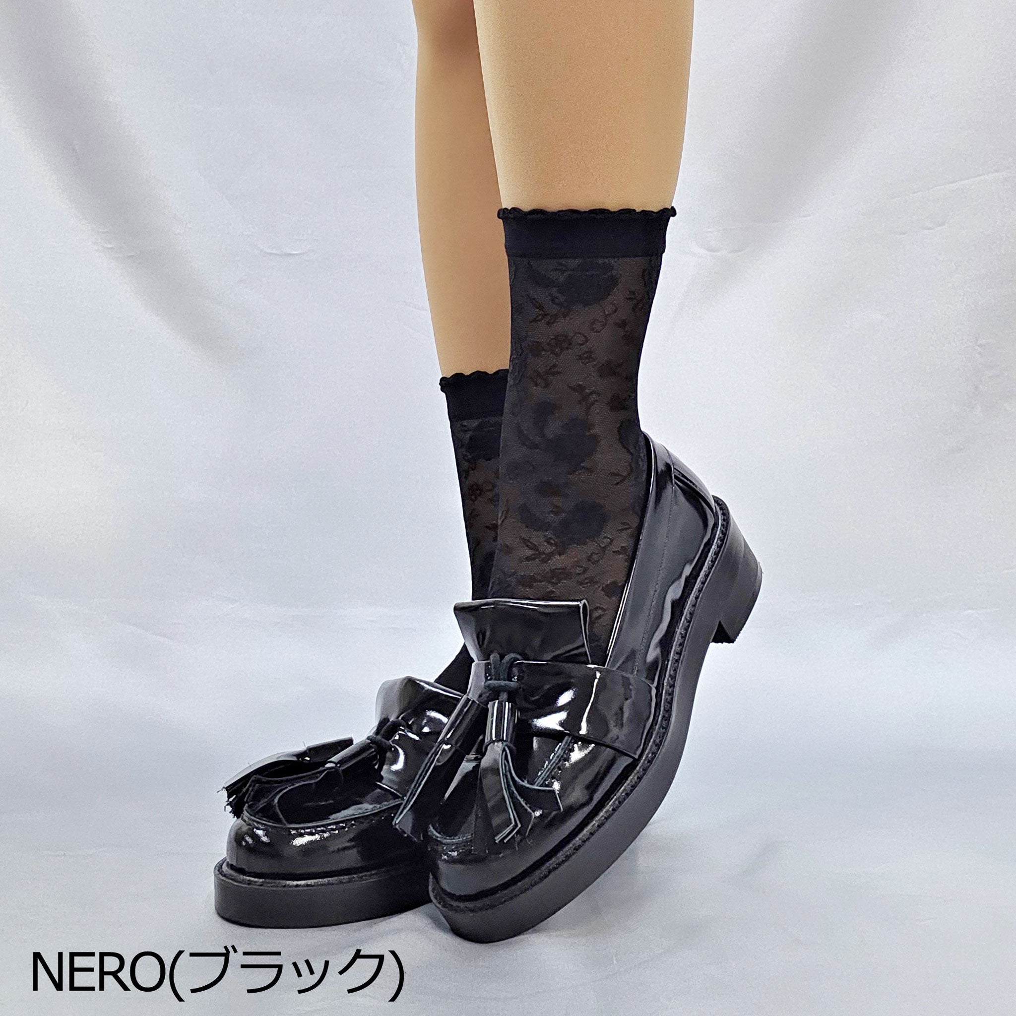 フラワージャガードクルーソックス/CALZINO NYX/Pierre Mantoux