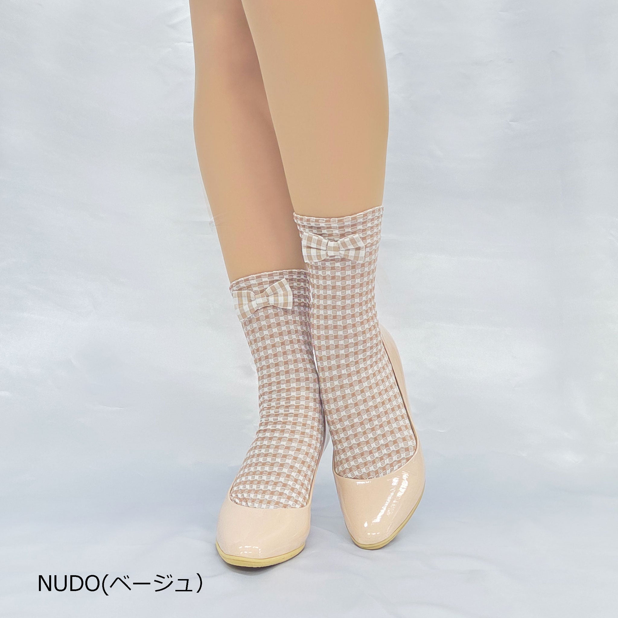 【オックスフォード】チェック＆フロントリボンソックス