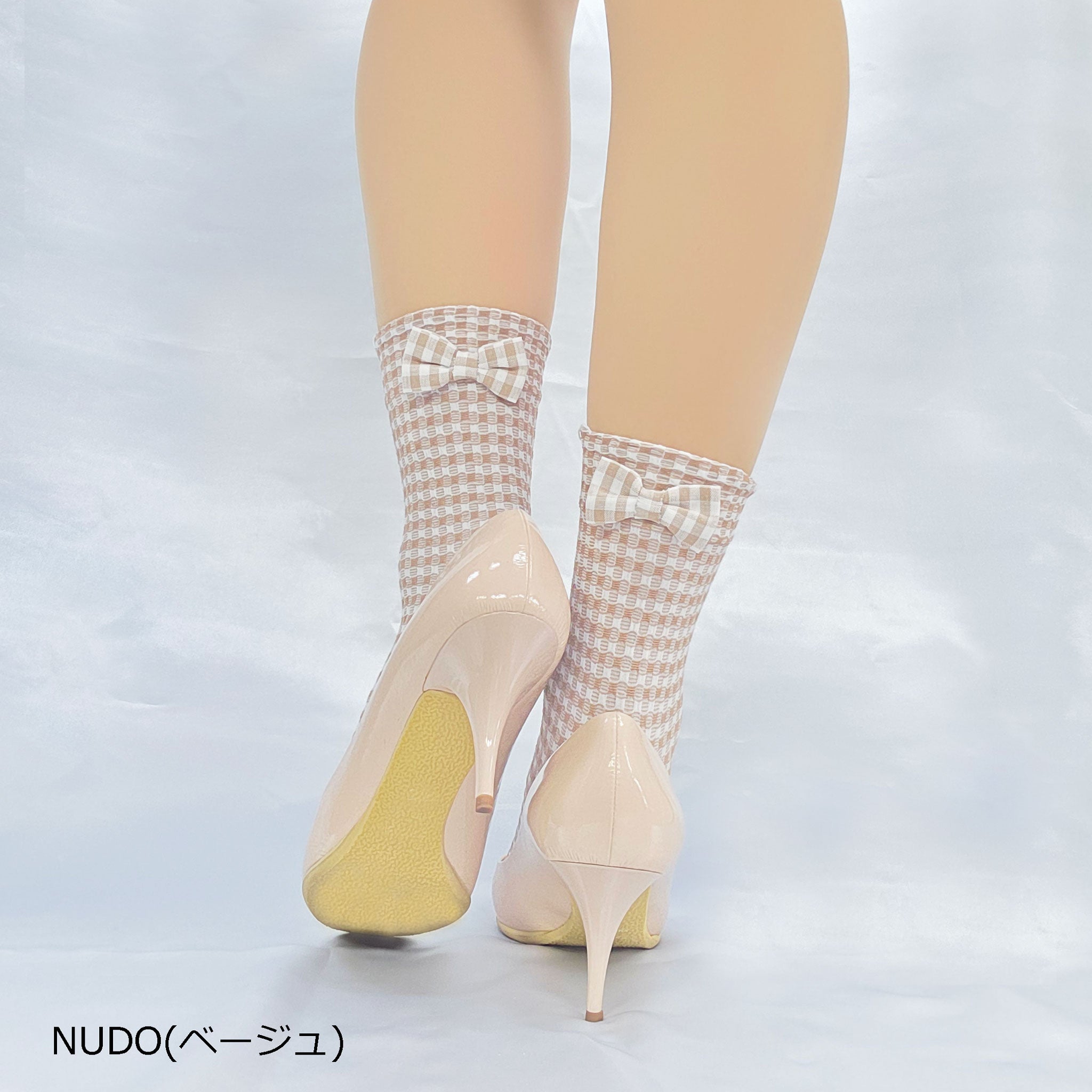 【オックスフォード】チェック＆フロントリボンソックス