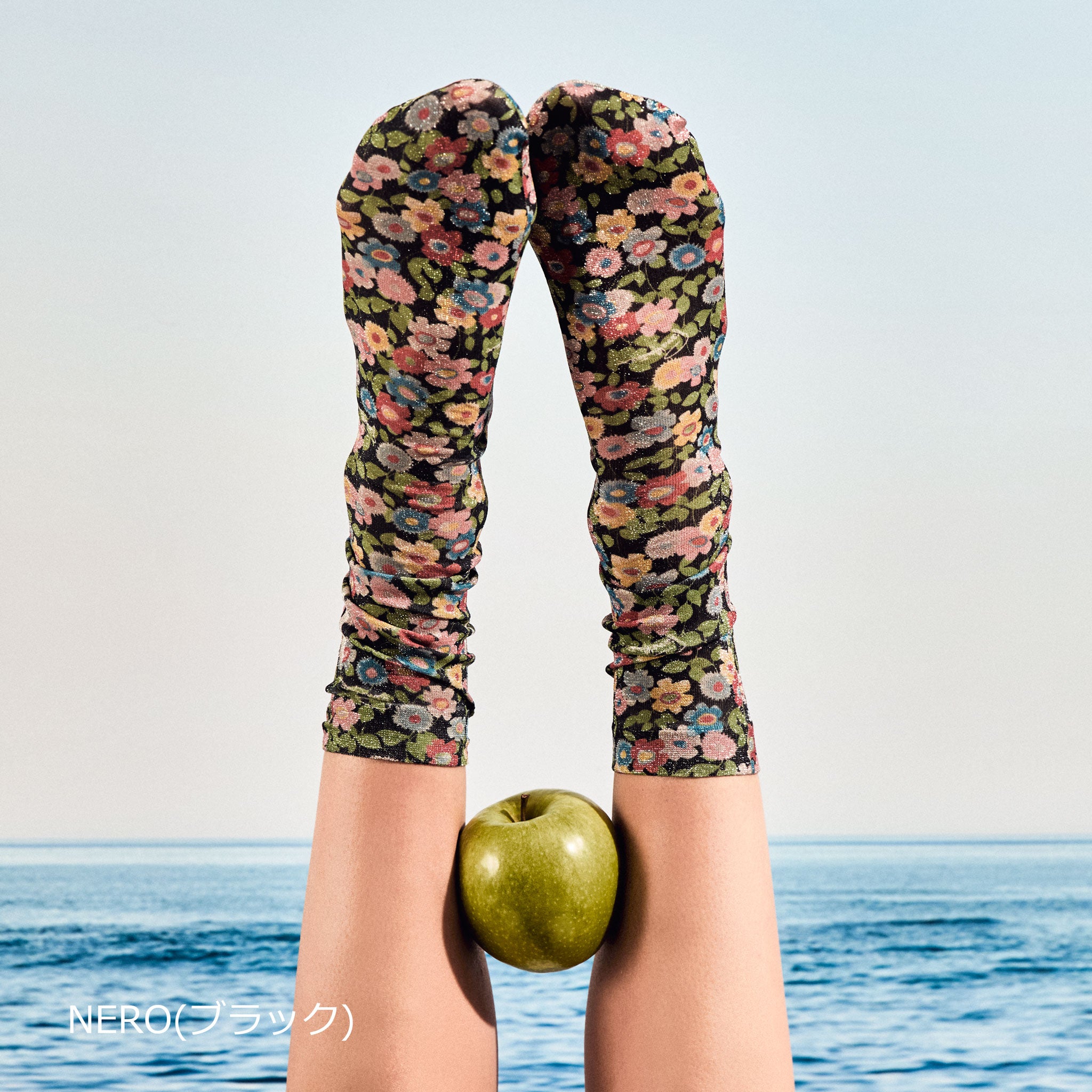 【パレルモ】フラワーラメプリントソックス