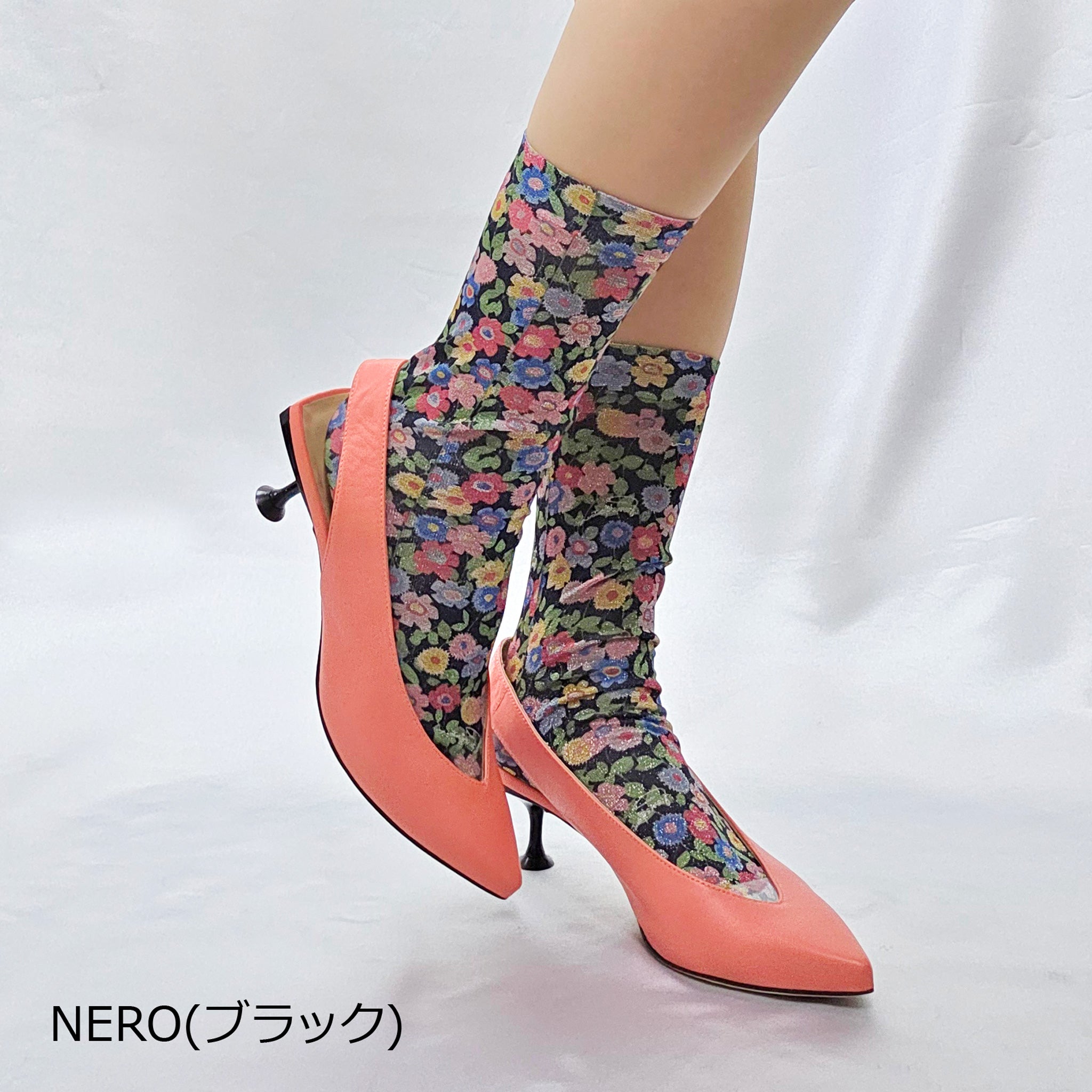 【パレルモ】フラワーラメプリントソックス